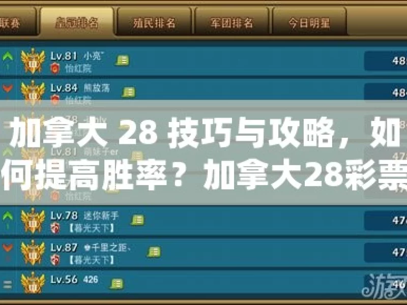 加拿大 28 技巧与攻略，如何提高胜率？加拿大28彩票，如何玩转？掌握这些技巧与攻略，赢在起跑线！，加拿大 28，提高胜率的技巧攻略